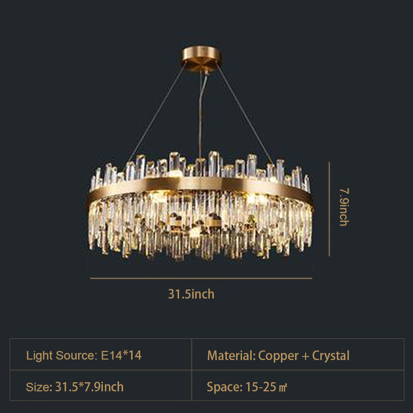 Lustre rond en cristal, luminaire de plafond moderne et luxueux pour salon et salle à manger