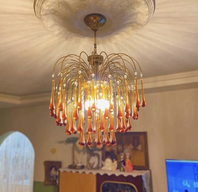 French Style Bedroom Small Creative Chandelier Vintage Romantic Warm Vibe Amber Waterdrop Light Fixture for Restaurant Dining Room Kids Room