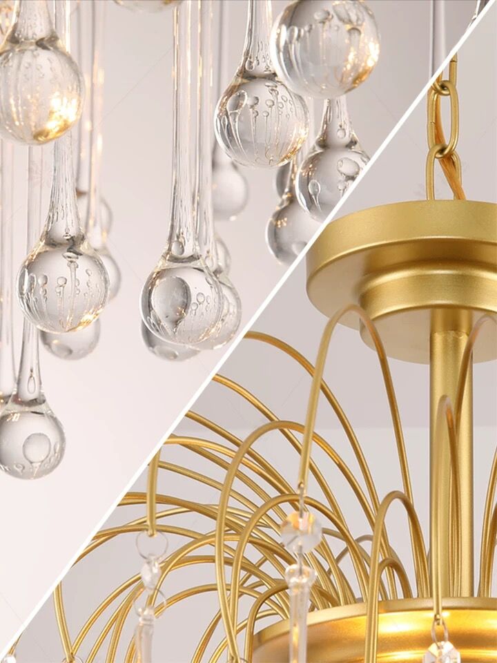 French Style Bedroom Small Creative Chandelier Vintage Romantic Warm Vibe Amber Waterdrop Light Fixture for Restaurant Dining Room Kids Room