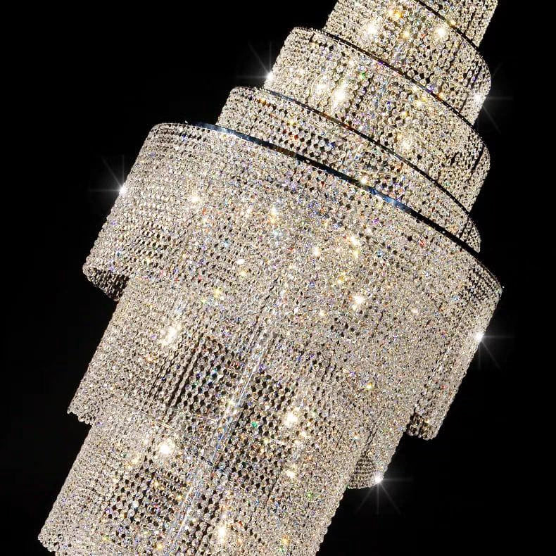Lustre suspendu en cristal spiralé de luxe surdimensionné pour escaliers, hall d'entrée ou hall d'hôtel