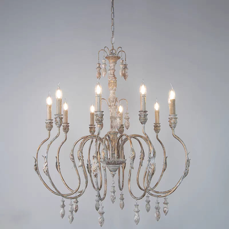 Traditional Rustic Vintage Candle Pendant Chandelier for cafe, living room, and dining room