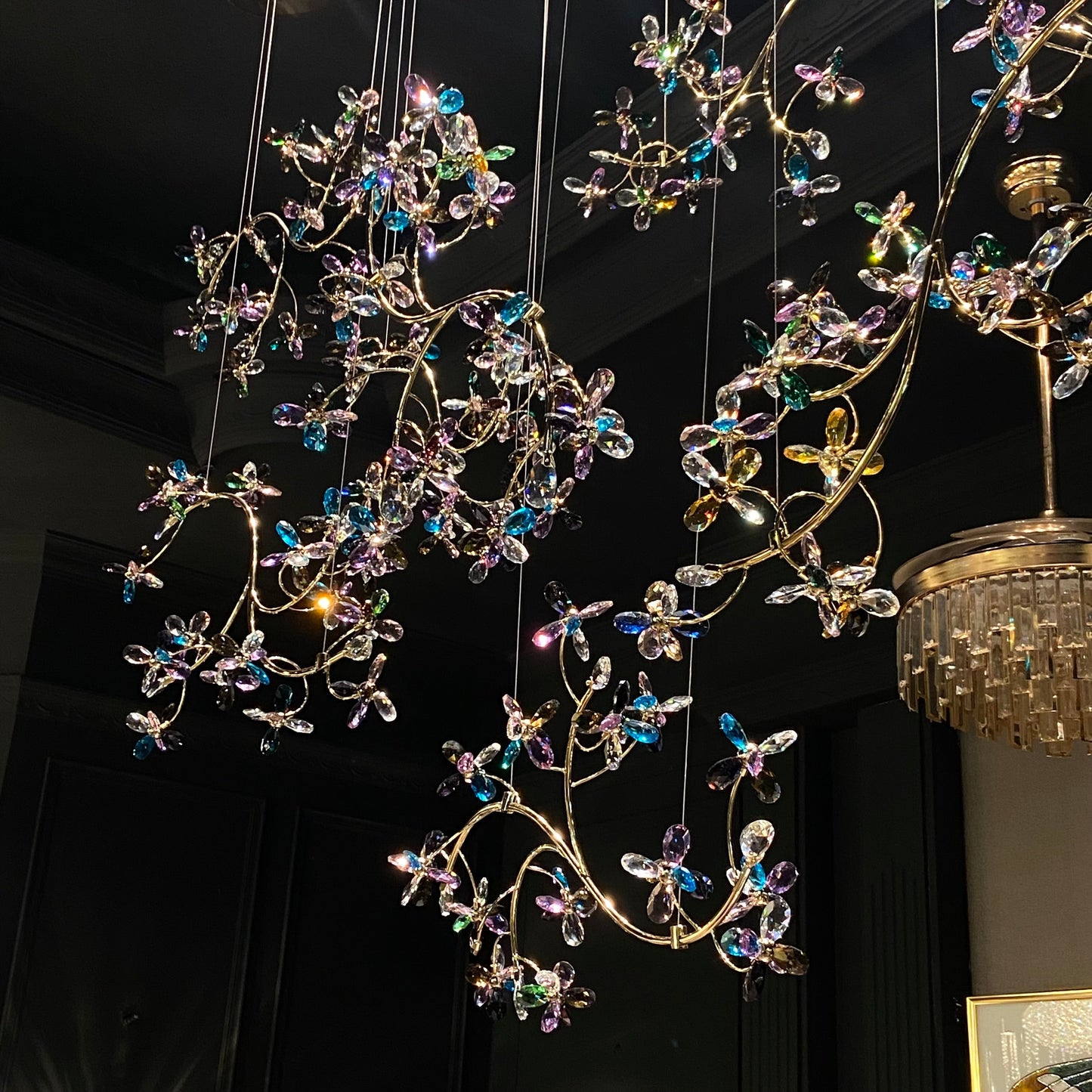 Lustre en cristal à branches de fleurs pour entrée d'hôtel, luminaire de plafond de luxe pour hall d'entrée