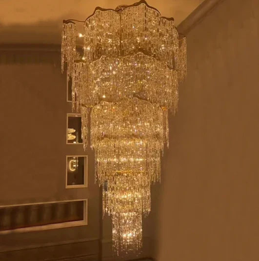 Lampadario di cristallo dorato di lusso europeo di grandi dimensioni a più strati per villa/soffitto alto/ingresso