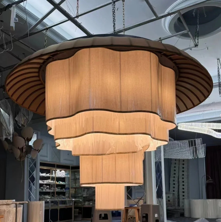 Modern Tiered Wave-edge Fabric Chandelier for Hotel/Restaurant/Living Room