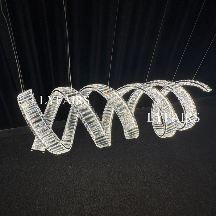 Lampadario di cristallo a spirale lineare di lusso per sala da pranzo/isola della cucina