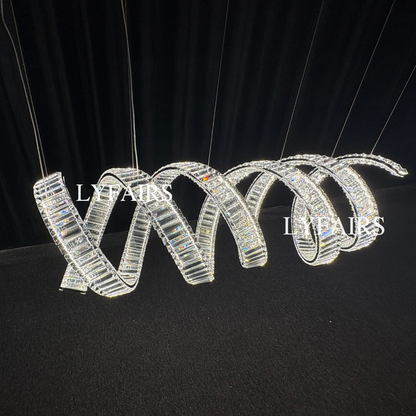 Lampadario di cristallo a spirale lineare di lusso per sala da pranzo/isola della cucina