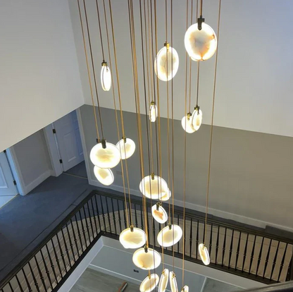 Modern Floating Round Alabaster Chandelier for High Ceiling