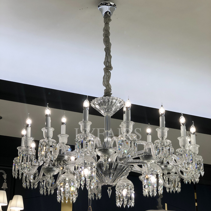 Lustre en cristal élégant, plafonnier pour salon, salle à manger, abat-jour en tissu