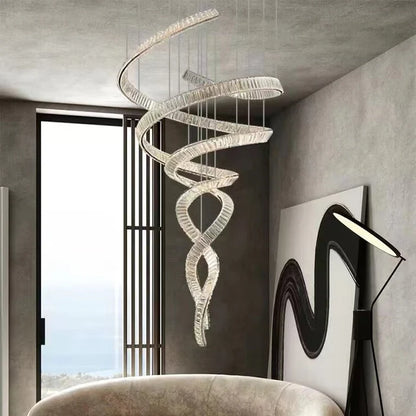 Designer Foyer Living Room Ceiling Light Fixture Stylish Spiral Crystal Chandelier for High-ceiling