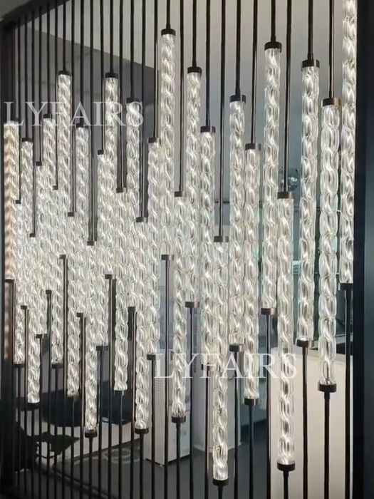 Bespoke Modern Vertical Twisted Glass Rod LED Partition Screen