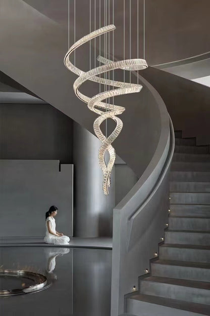 Plafonnier design pour salon, hall d'entrée, lustre élégant en cristal en spirale pour plafond haut