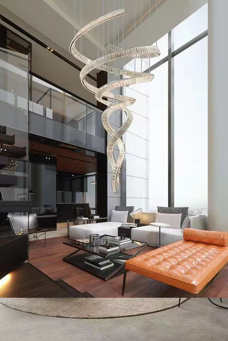 Designer Foyer Living Room Ceiling Light Fixture Stylish Spiral Crystal Chandelier for High-ceiling