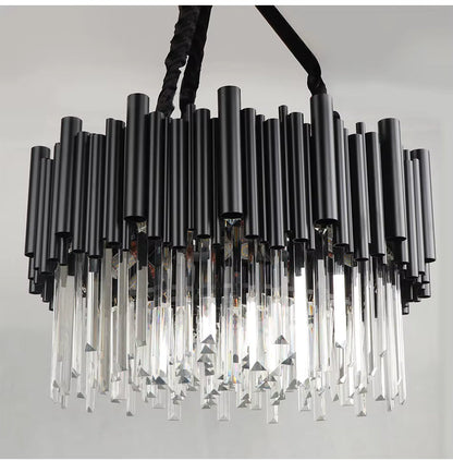 Modern Round Black Tube Crystal Chandelier for Low Ceiling