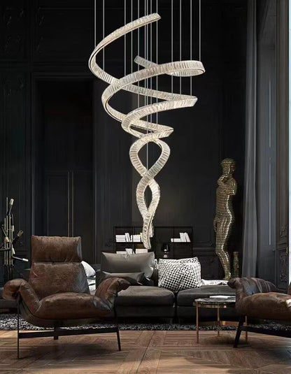 Designer Foyer Living Room Ceiling Light Fixture Stylish Spiral Crystal Chandelier for High-ceiling