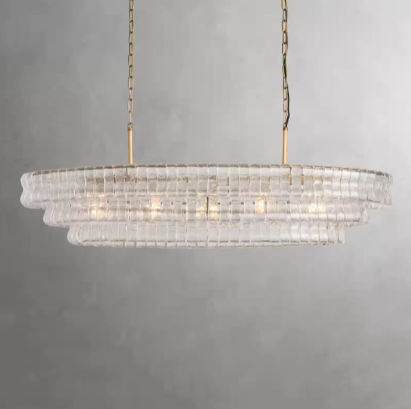 Modern Oval Clear/Smoky Gray Glass Chandelier for Low-ceiling
