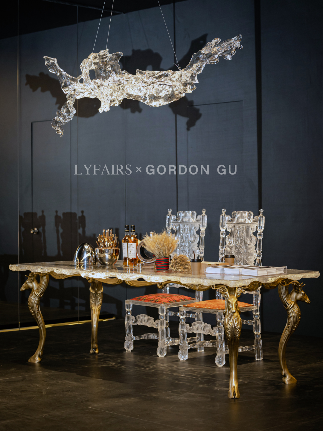 LYFAIRS x GORDON GU Western Bronze Deer Long Dining Table