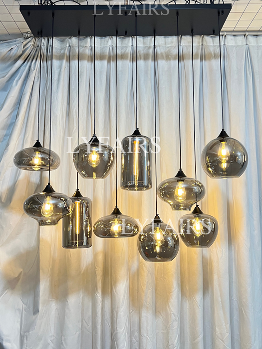 Lampadario in vetro grigio fumé per bar/sala da pranzo
