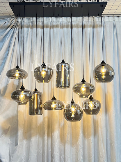 Lampadario in vetro grigio fumé per bar/sala da pranzo