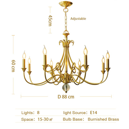 Lampadario a lume di candela | Plafoniere da soffitto in stile rustico | Ottone naturale E14, lunghezza regolabile
