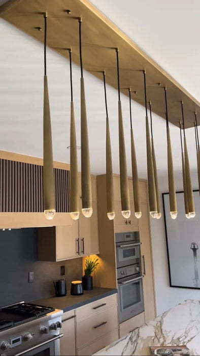 Minimalist Staircase Ceiling Lighting Fixture Foyer Pendant Chandelier In Gold Brass Finish