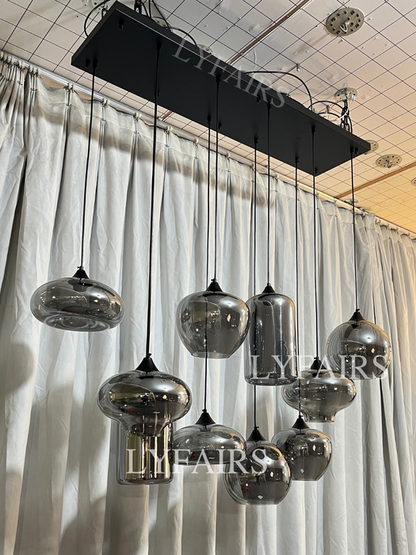Lampadario in vetro grigio fumé per bar/sala da pranzo