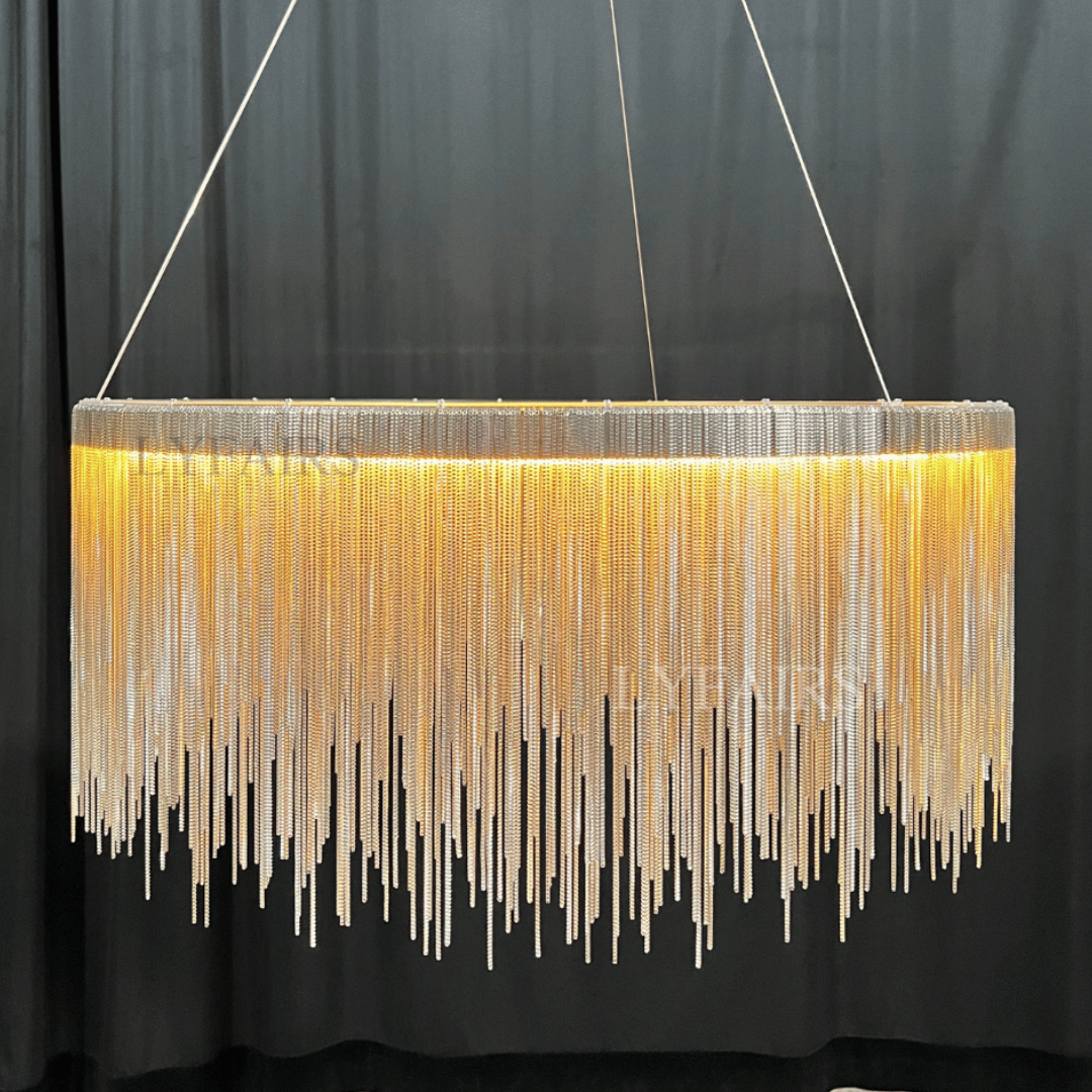 Extra Large Round Aluminum Tassel Chain Chandelier for Living/Dining Room/Villa/Duplex Hall