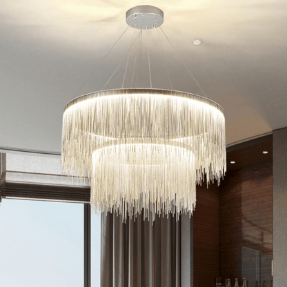 Extra Large Round Aluminum Tassel Chain Chandelier for Living/Dining Room/Villa/Duplex Hall