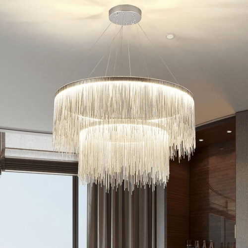 Extra Large Round Aluminum Tassel Chain Chandelier for Living/Dining Room/Villa/Duplex Hall