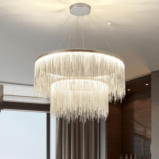 Extra Large Round Aluminum Tassel Chain Chandelier for Living/Dining Room/Villa/Duplex Hall
