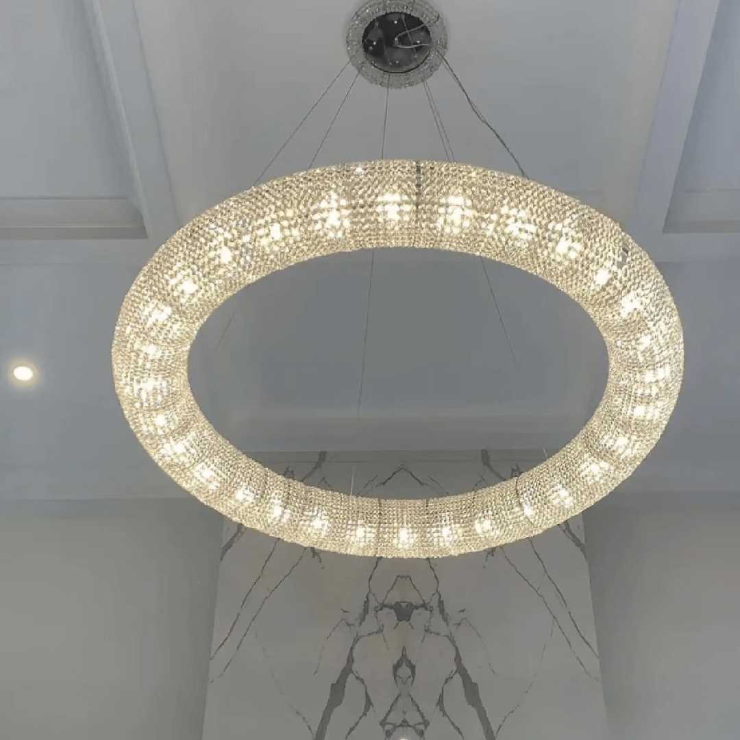 Lustre rond en cristal de luxe pour salon, luminaire décoratif pour chambre à coucher, couleur argent/or