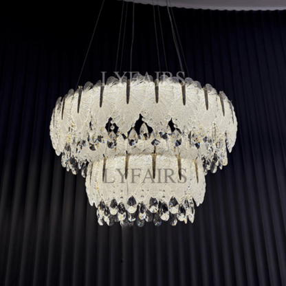 Luxurious Cascading Handcrafted Glass Leaf Multi-Tier Crystal Waterfall Chandelier