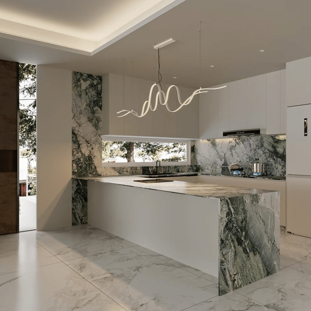 Lustre moderne et minimaliste aux lignes ondulées pour salle à manger/îlot de cuisine