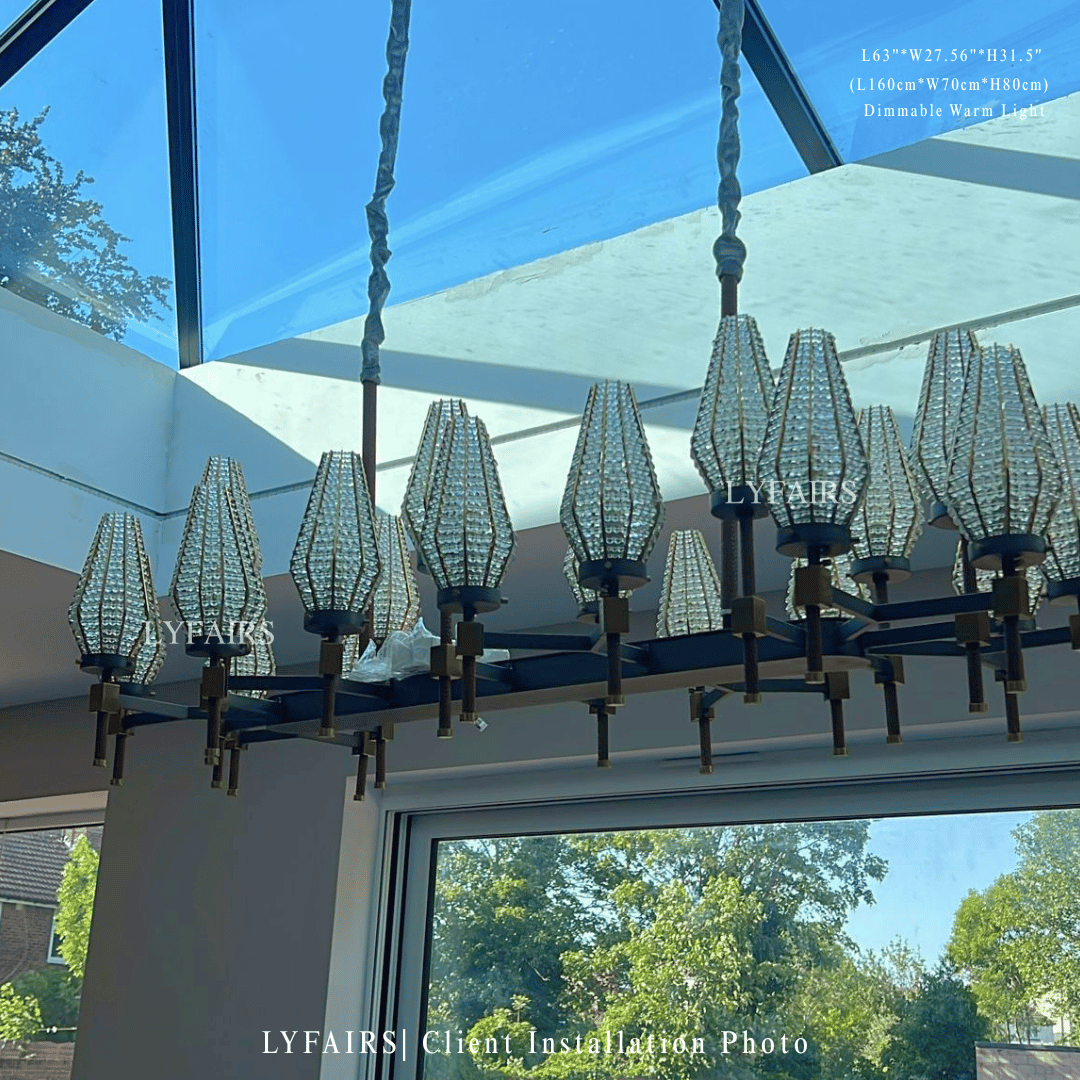 Contemporary Linear Torch‑Shaped Crystal Shade Chandelier for Dining Room/Kitchen Island