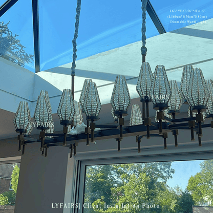 Contemporary Linear Torch‑Shaped Crystal Shade Chandelier for Dining Room/Kitchen Island