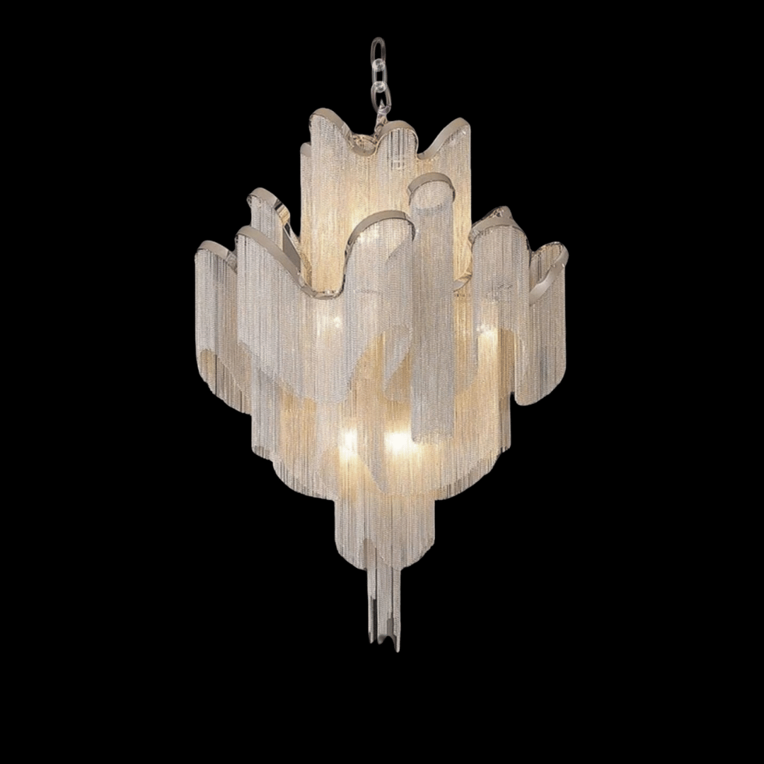 Contemporary Luxury Silver Stainless Steel Waterfall Tassel Chandelier