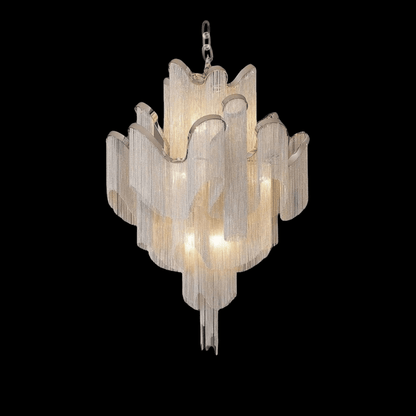 Contemporary Luxury Silver Stainless Steel Waterfall Tassel Chandelier