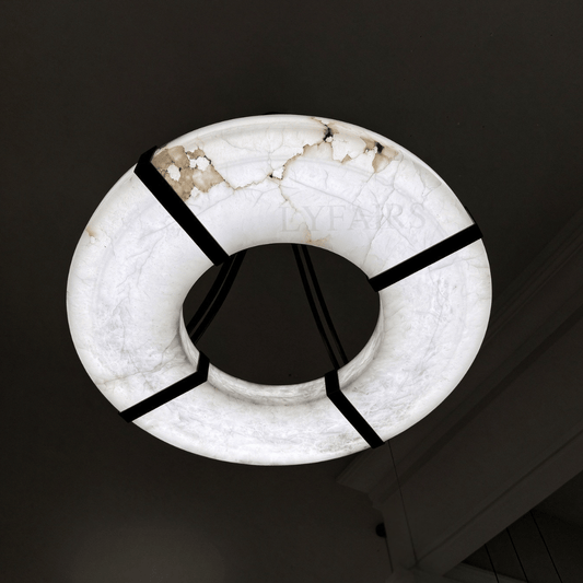 Modern Organic Flat Circular Alabaster Ring Chandelier