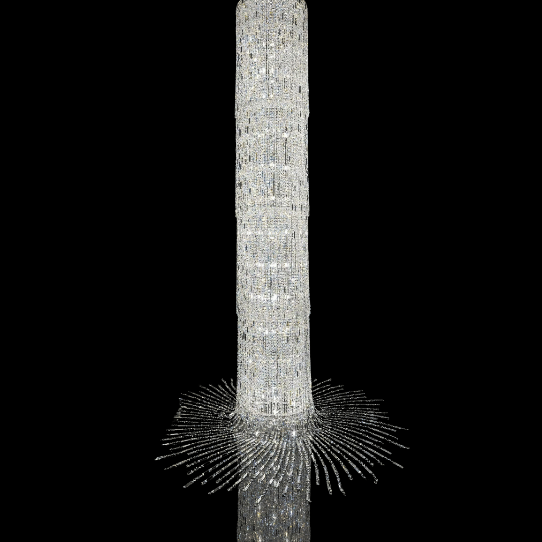 Oversized Art Designer Silver Crystal Long Ceiling Column Waterfall Chandelier
