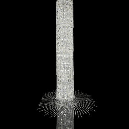 Oversized Art Designer Silver Crystal Long Ceiling Column Waterfall Chandelier