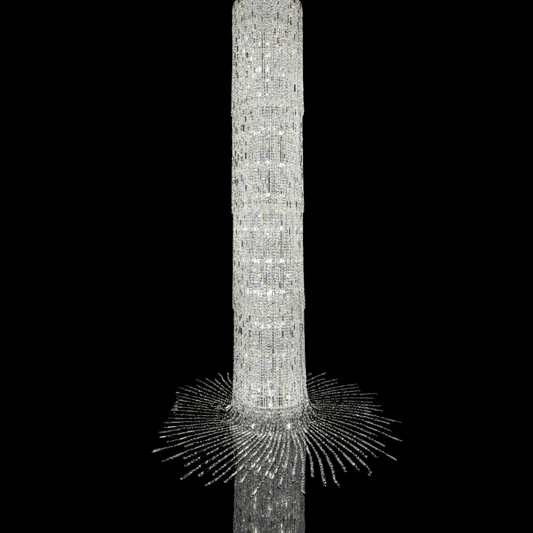Oversized Art Designer Silver Crystal Long Ceiling Column Waterfall Chandelier