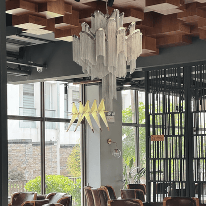 Contemporary Luxury Silver Stainless Steel Waterfall Tassel Chandelier