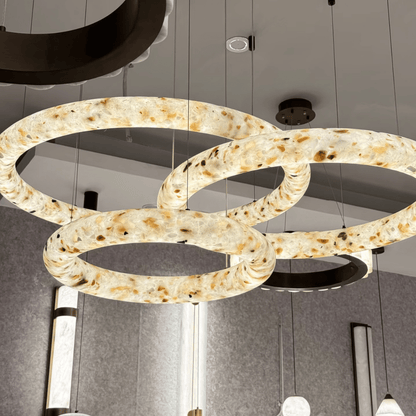 Modern Sculptural Circular Mixed Alabaster Halo Suspension Light