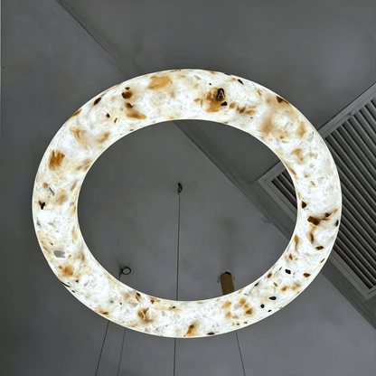 Modern Sculptural Circular Mixed Alabaster Halo Suspension Light