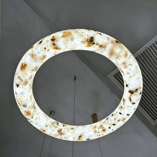 Modern Sculptural Circular Mixed Alabaster Halo Suspension Light