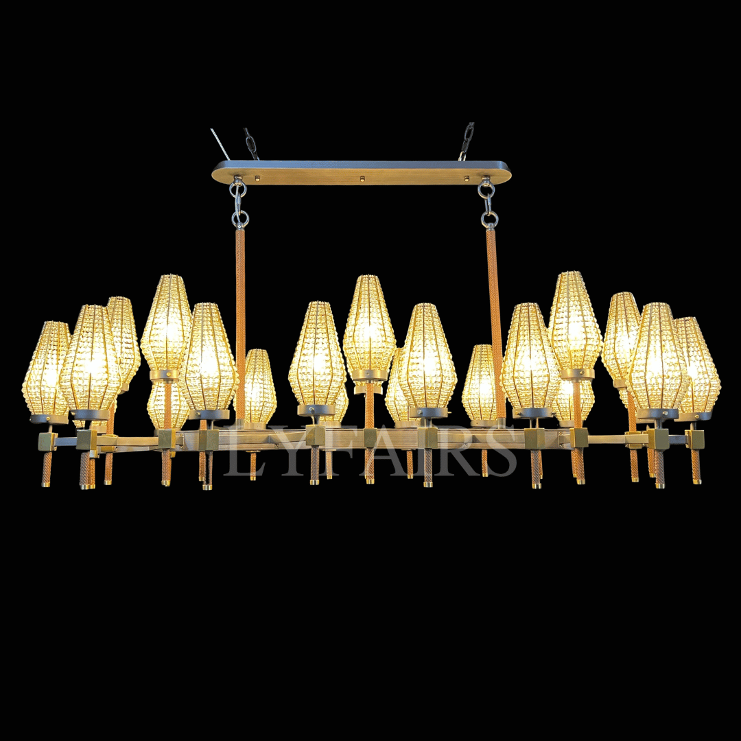 Contemporary Linear Torch‑Shaped Crystal Shade Chandelier for Dining Room/Kitchen Island