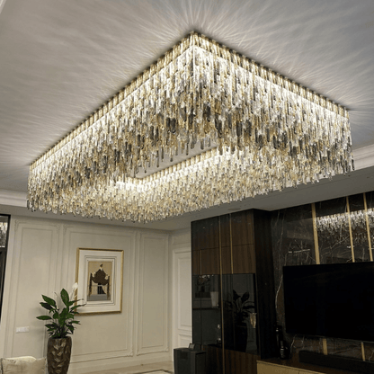 Grand Luxury Rectangular Gradient Smoky Amber Crystal Flush Mount Chandelier
