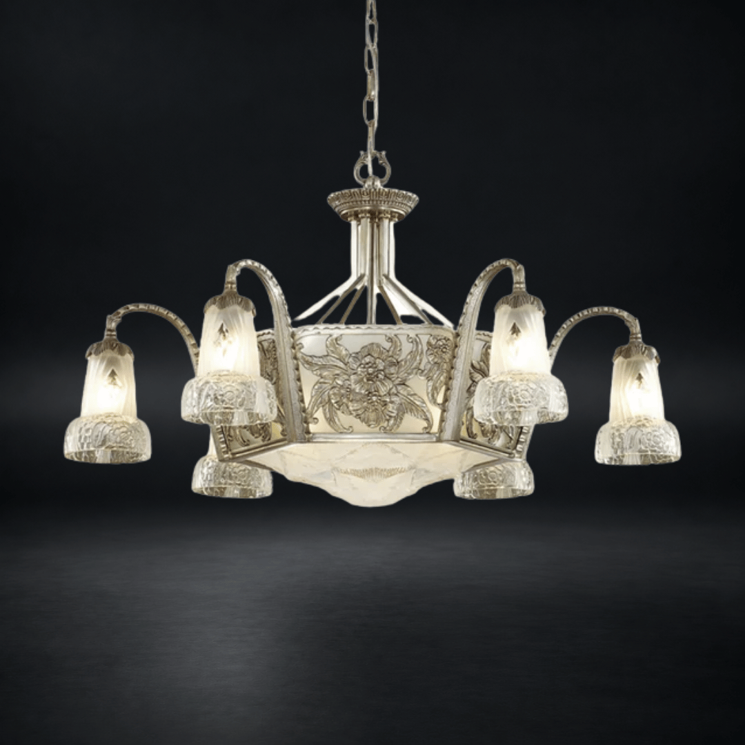 Art Nouveau Delicate Antique Silver Blossom Chandelier