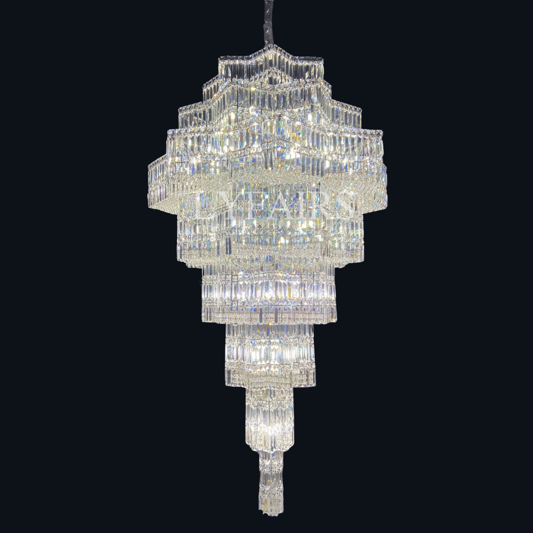 Lampadario di cristallo di lusso a più livelli Plaza extra large per hall di hotel / foyer a 2 piani / soggiorno con soffitto alto
