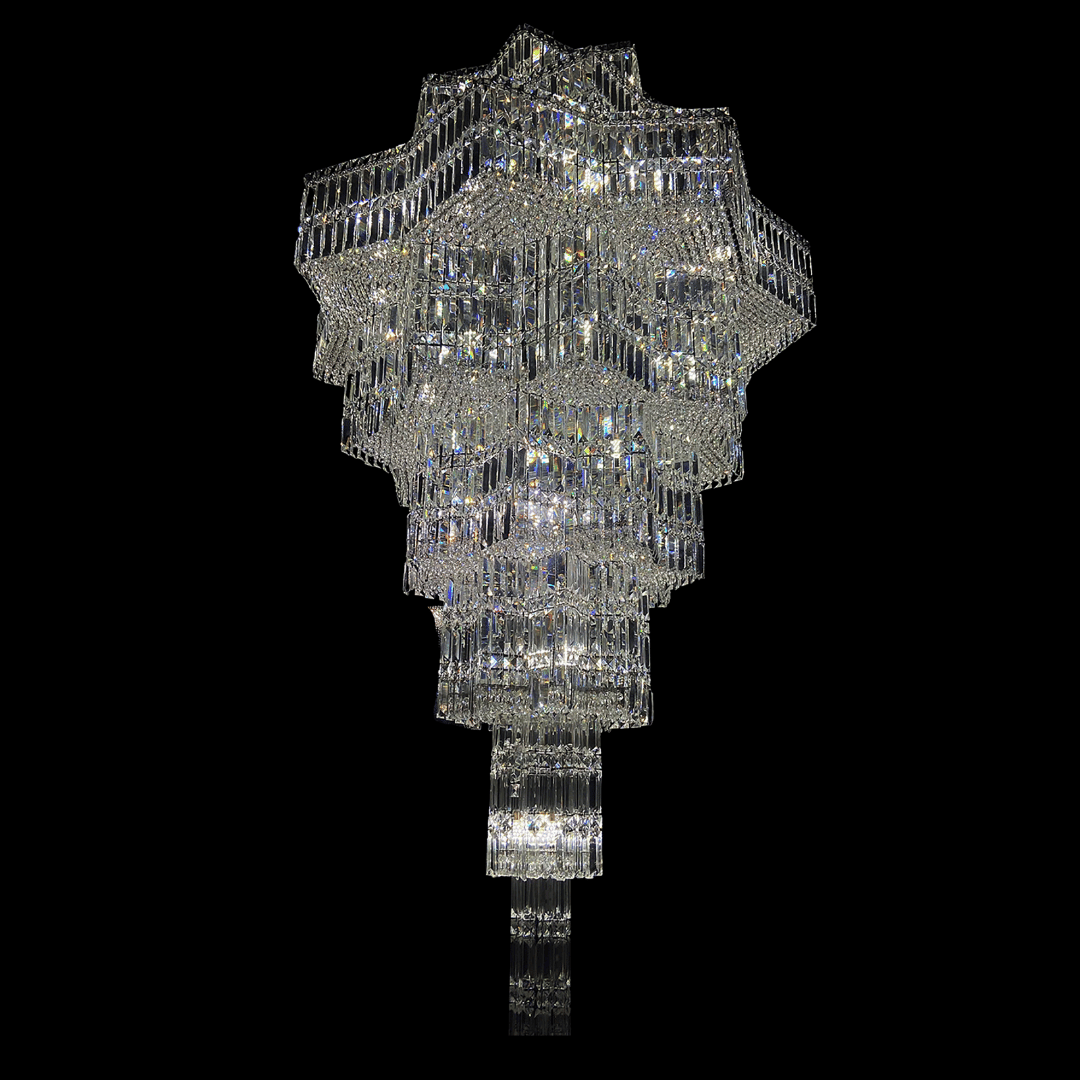 Lampadario di cristallo di lusso a più livelli Plaza extra large per hall di hotel / foyer a 2 piani / soggiorno con soffitto alto