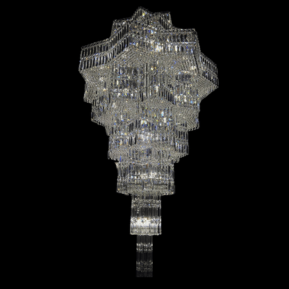 Lampadario di cristallo di lusso a più livelli Plaza extra large per hall di hotel / foyer a 2 piani / soggiorno con soffitto alto